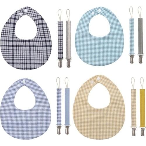 3Pcs/lot Linen Cotton Baby Saliva Towel Grid Print Newborn Double Side Bibs Boys Girls Bandana Burp Cloths Feeding Teether Chain
