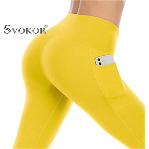 SVOKOR Womens Leggings Fitness Sports Lenggins Sexy High Waist with Pocket Pants Push Up Sportswear Cycling Shorts Clothes