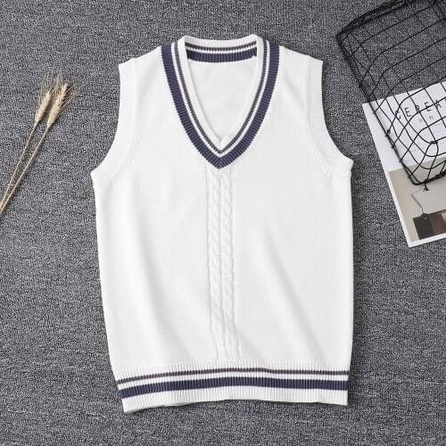 Dark cyan Stripes V-neck sweater vest Sweater Japanese student High school women