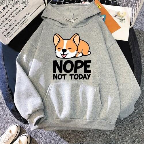 Harajuku Hoodie Women Not Today Shiba Dog Tees Tops Funny Long Sleeve Clothes Oversized Crewneck Sweatshirt Japanese Fashion