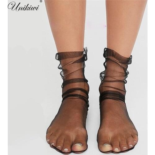 UNIKIWI.Womens Novelty Chiffon Transparent Mesh Socks.Sexy Ladies Ultra-Thin Gauze Socks Sox Female Meias.12 Colors