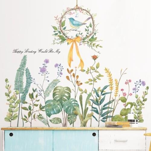 Kinds of Grass Flower Cluster Wall Stickers Bedroom Living room Sofa TV Background Removable Birds Wall Decals Art Murals Decor