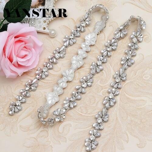 YANSTAR Handmade 2CM*1Yard Rhinestones Trim Iron On Wedding Dresses Belt Rose Gold Silver Sewing On DIY Bridal Sashes