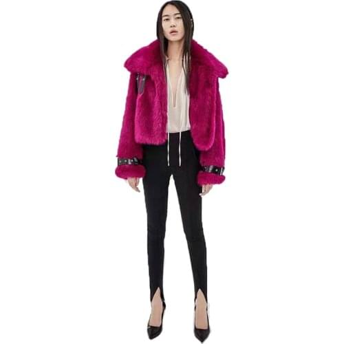 2021 Autumn Winter Faux Fur Coat Women New Fashion Keep Warm Short Tops Europe America Brown Rose Red Faux Fox Fur Jacket N1252