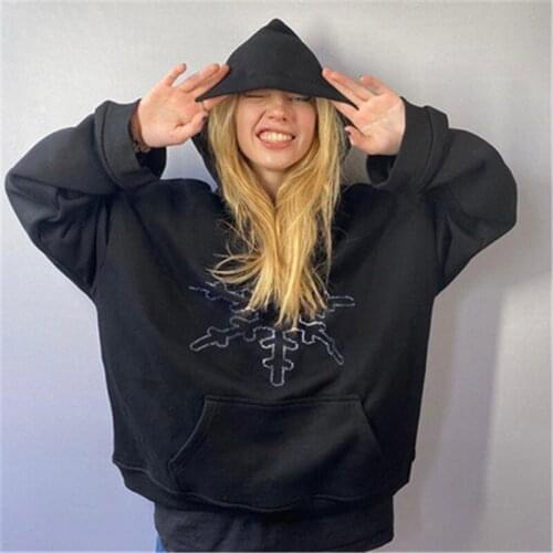 Women coats hoodie Jacket clothes sweatwear sweat goth hoodies cyber y2k Rhinestone kawaii grunge Oversized Sweatshirt Vintage