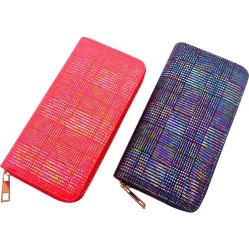 KANDRA Rainbow Gridding PU Leather Women Long Wallets Colorful Stripe Wallet Purses Luxury Credit Card Wallet Coin Purse 2020