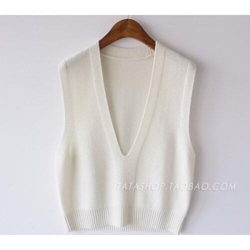 White Big V-neck Mid-length Loose Wool Vest 2021 New Ladies Top