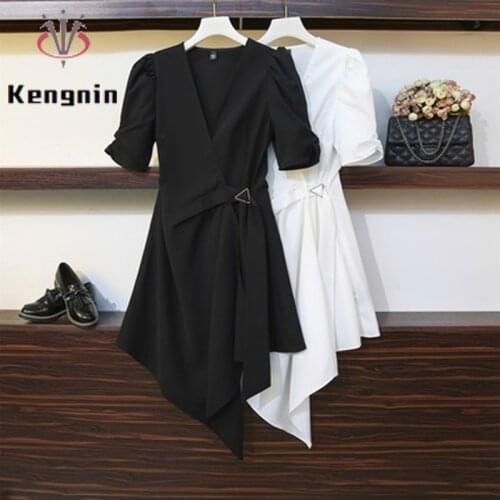 Women Dress Oversized 2021 Summer Ladies Vestidos Harajuku Patchwork Asymmetrical Female Dress Chiffon Robe Clothing KE1109