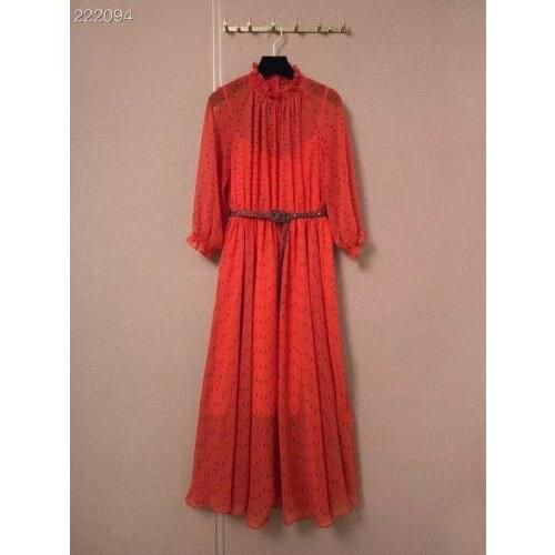 New 2021 Autumn Long Dress Womens O- Neck Long Sleeve Belt Charming Print Bohemia Casual Runway Dresses