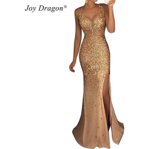 Cocktail Party Dresses Elegant Sequin Maxi Sleeveless Sling Long Bodycon Side Split Dress Zomerjurk dames 2020 Robe Ete Femme