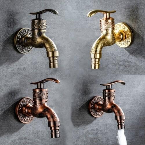1PC Carved Wall Mount Antique Bibcock Zinc Alloy Tap Washing Machine Faucets Decorative Outdoor Garden Bathroom Hardware Fixture