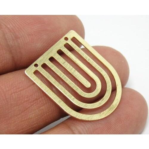 12pcs Brass connector D shaped 25x20mm Textured brass earrings charm Shield findings R1288