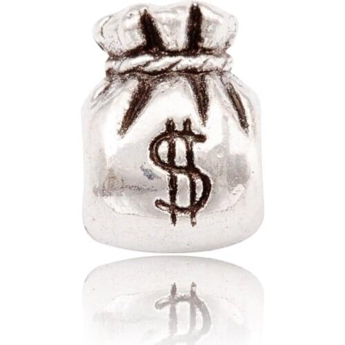 10Pcs/Lot wallet Antique Silver Color DIY Zinc alloy Big Hole Spacer Bead Charm Fits European Jewelry making Bracelet js1036