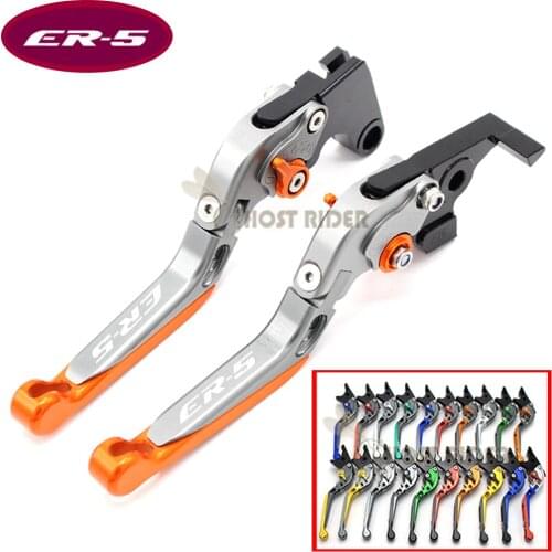 16 Colors With Logo(ER-5) Orange&Titanium CNC Folding&Extending Motorcycle Brake Clutch Lever For Kawasaki ER-5 ER5 2004-2005