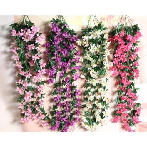 2pcs Hanging Artificial Violet Flower Wall Ivy Garland Vine Greenery For Wedding Home Office Bar Decorative