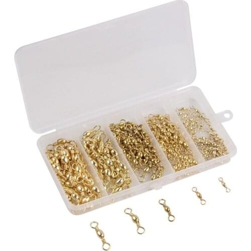 200pcs/box Gold Fishing Connector Swivels 1#~10# Fishing Accessories Brass Sea Fishing Hook Connector Terminal Tackle