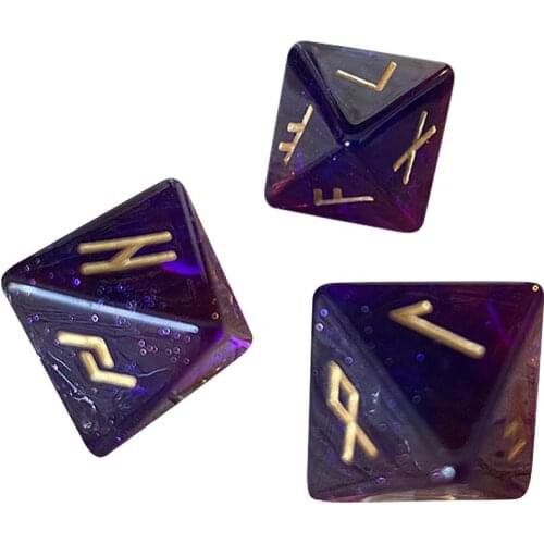3PCS Assorted Polyhedral Dice Set With Purple Drawstring Bag Board Games Star Divination Rune Dice For Divination Party Game