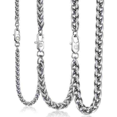 3/4/6/8/10mm Mens Necklaces Chains Braided Wheat Stainless Steel Chain Necklace for Men Fashion Jewelry Dropshipping KNM158A