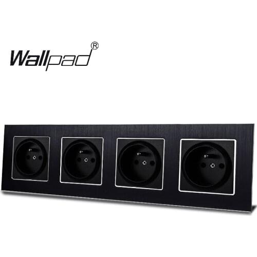 4 Way French Power Socket Wallpad 110V-240V AC Aluminum Frame 16A 300*86mm Quadruple French Wall Power Outlet with Claws Back