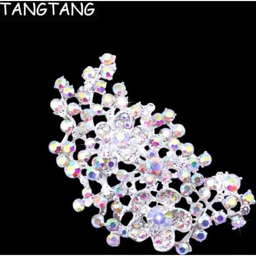 AAA Crystal Big Brooches For Wedding Bridal Female Rhineston Silver Plated Engagement Party Jewelry Gift Bridesmaid Russia Style