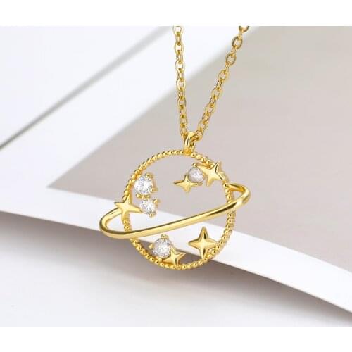 Crystal Hollow Universe Planet Star Pendant Necklace For Women Gold Silver Color Chain Necklaces Collar Collier Jewelry Gift