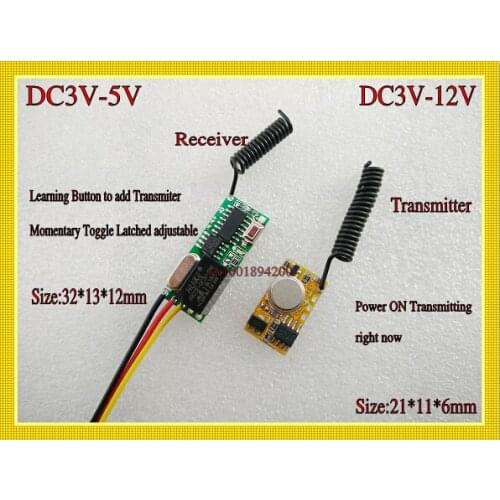 DC3V-12V Mini Transmitter Module DC3.7V 4.5V 5V 6V 9V Micro Remote Control Transmitter + DC3V-DC5V Relay Receiver Remote Switch