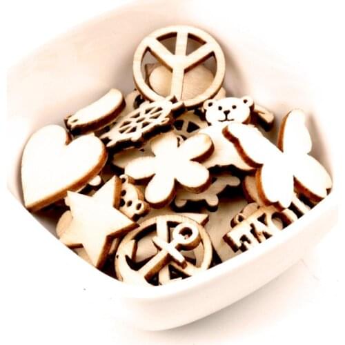 Wooden Heart Flower Star Rudder Pattern Scrapbooking Art Collection Craft for Handmade Accessory Sewing Home 20mm 50pcs