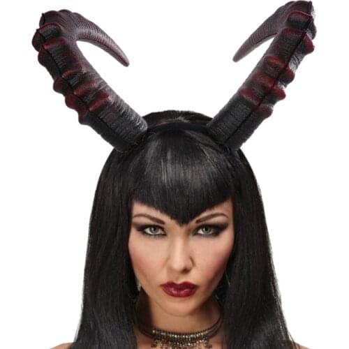 Gothic Halloween Cosplay Hair Accessories Realistic Black Red Long Devils Horn Headband Carnival Party Bandana Hairband