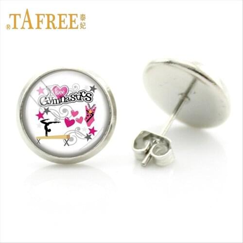 TAFREE Graceful Ballet dancer Student Studs Earring Gymnastics Sportsman Medals art picture Jewelry SP103