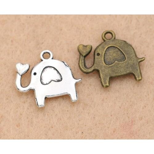 KJjewel Antique Silver/Bronze Plated Elephant Charm Pendant for Bracelet Necklace Jewelry DIY Making Accessories 15mm