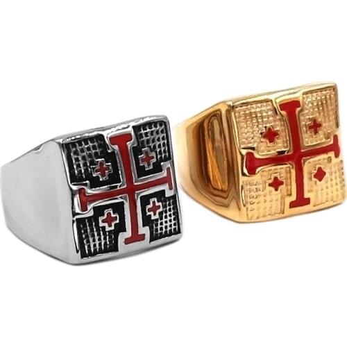 Wholesale Red Cross Ring Stainless Steel Jewelry Jerusalem Crusaders German Army Iron Cross Biker Men Ring Gift SWR0866A