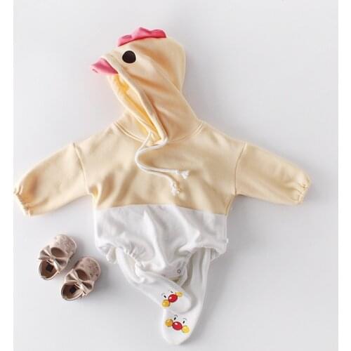 Chicken Cartoon Children Winter Jumpsuit Hooded Stitching Long Sleeves Plus Velvet Girls Boys Climb Soft Romper 0-24M