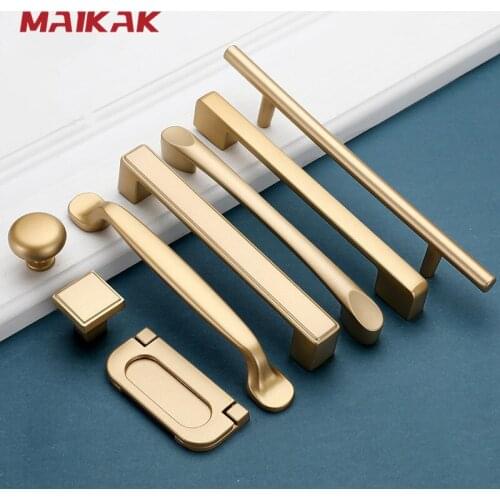 European Style Matte Gold Cabinet Handles Solid Aluminum Alloy Kitchen Cupboard Pulls Drawer Knobs Furniture Handle Hardware
