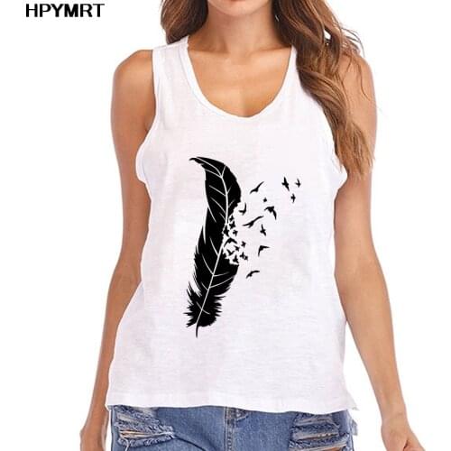Summer Aesthetics Black feather Printed Tank Tops Women Fashion Harajuku Top Clothes Female Sleeveless Tees Sexy Vest Streetwear