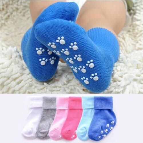 Cute Solid Color Infant Baby Toddler Boy Non-slip Bottom Loose Mouth Socks Cotton 0~6Y Boy Girl New Born Kids