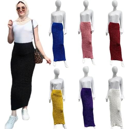 Fashion Women High Waist Maxi Skirt Muslim Abaya Dress Elastic Stretch Pencil Straight Long Skirts Islamic Bottoms Solid Color