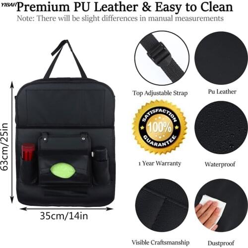 Multi-Function Car Backseat Organizer with Foldable Table Tray Tissue Box PU Leather