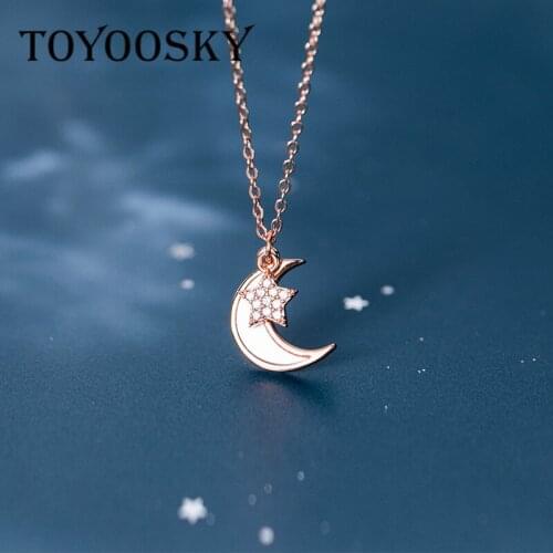 Real 925 Sterling Silver Elegant Cute Shell Moon Star Sparkling Crystal Pendant Necklace For Women Girls Love Female Jewelry
