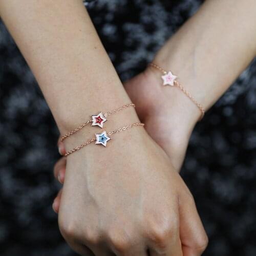 Delicate Cute Style Jewelry Chain Hand Star Eye Hamsa Pattern with Colorful Enamel Bracelet Bangles Gift for Young Fashion Lady