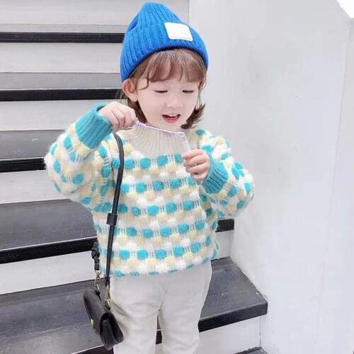 New Cool Baby Girl Boys Casual Sweater Childrens Knitted Woolen Spring/Winter Kids Cute Hedging Round Neck Warm Thicken