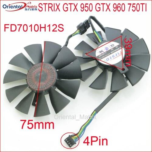 Free Shipping Original FD7010H12S 12V 0.35A 75mm VGA Fan For ASUS STRIX GTX950 GTX960 GTX750TI Graphics Card Cooling Fan