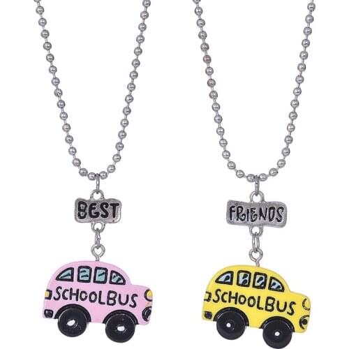 Yellow Pink School Bus BFF 2 Pendant Necklace Resin Best friends Friendship Jewelry Fashion Souvenir Gifts For Kids 2018