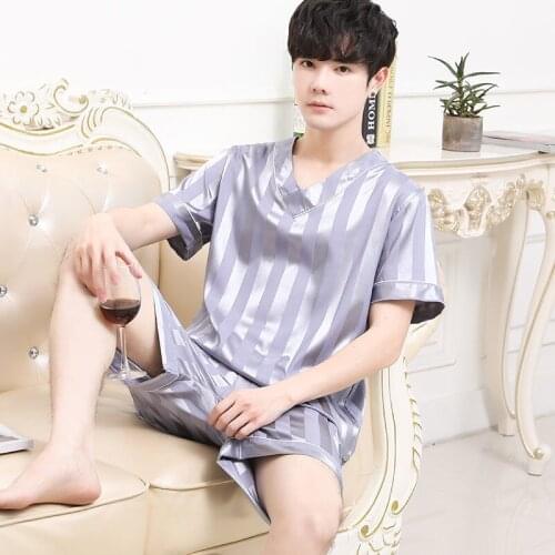 Pajamas Mens 2 PCS Sets Nightgown Satin Silk Imitation Silk Short Sleeves Suitable For Casual Home Pajamas Men Sleepwear
