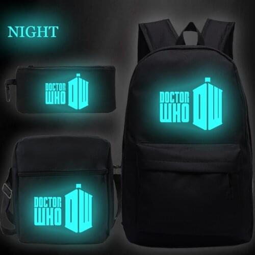 Luminous Doctor Who Backpack 3pcs Set Student Schoolbag With Pen Bag and Shoulder Bag Boys Girls Crossbody Bag Start School Gift