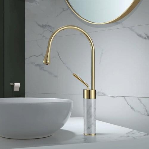 Basin Faucets Gold and Marble Sink Faucet Brass Faucet Single handle Kitchen Faucet Swivel Sink Water Crane l Deck Mounted