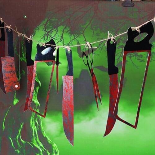 Scary Bloody Knives Blades Hanging Banner Flag Streamers Haunted House Halloween Decoration Ornaments Garland Party Supplies