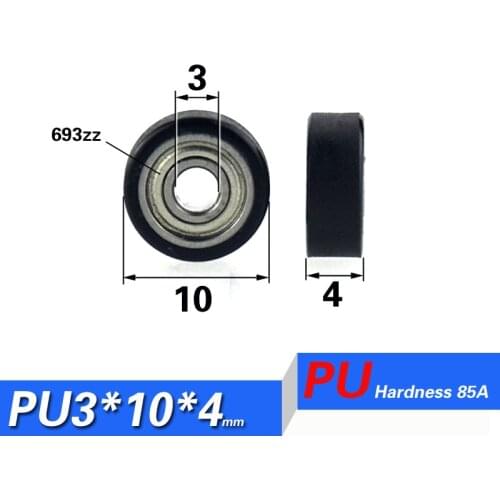 [PU0310-4]Free shipping 10PCS 693zz 693 black color PU rubber low noise UMBB3-10mm micro ball bearing cash machine wheel 3X10X4
