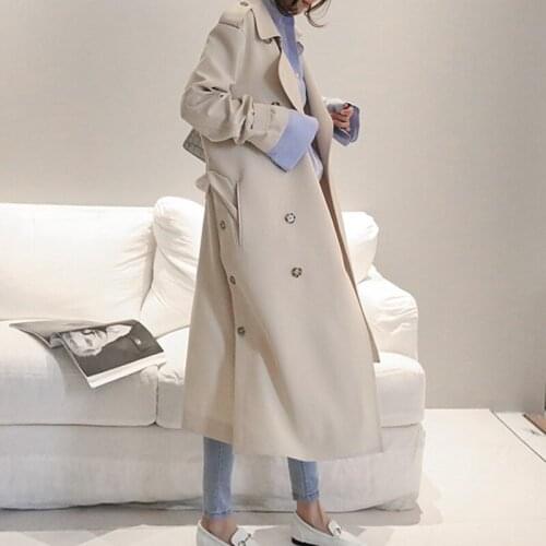 Liva girl New Autumn Fashion Casual Womens Khaki Trench Coat Long Outerwear Loose Clothes for Lady With Belt