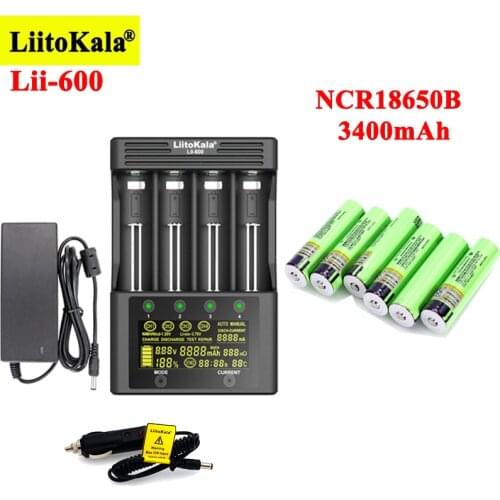 LiitoKala NCR18650B 3400mAh Rechargeable batteries with Lii-600 Battery Charger for 3.7V Li-ion 18650 21700 26650 1.2V AA NiMH