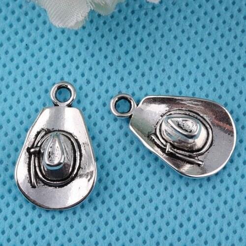 Vintage Silver Cowboy Hat Charms Pendant For Jewelry Making Bracelet Necklace Crafts Handmade Findings 13x21mm Accessories
